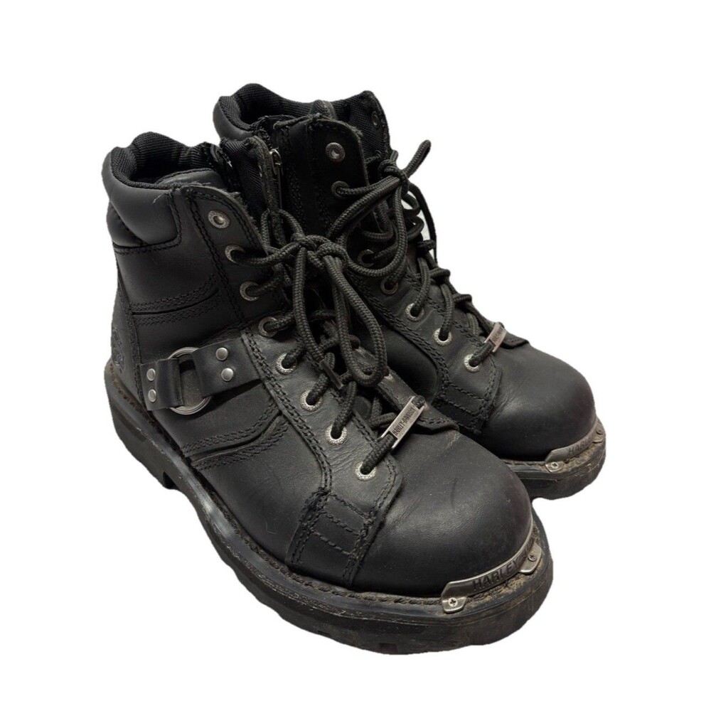 Women’s Harley Davidson Maddy Riding Boot Size 7.5 Black Grunge Goth Moto D84189